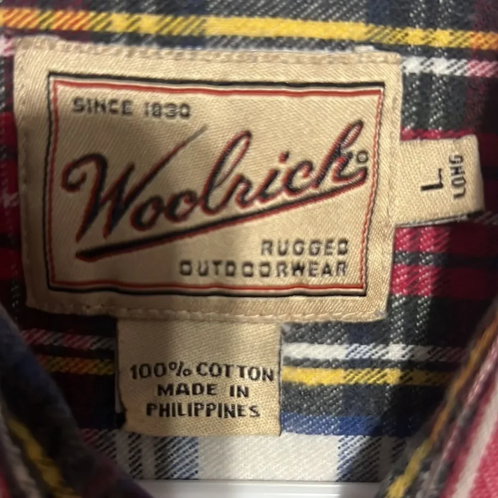 🔥🔥 WOOLRICH‎ Thick Cotton Flannel Button Shirt - Sz L Long - PERFECT Condition